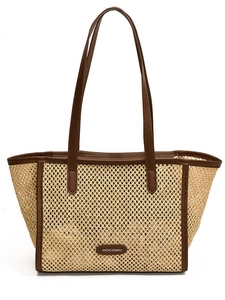 Grand sac cabas en paille tressée avec anses en cuir pour vacances à la plage