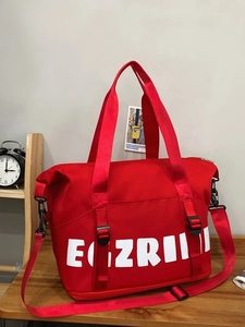 Large red Oxford cloth travel tote bag with adjustable shoulder strap for women