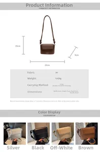 Detailed size specifications and color options for the vintage PU leather shoulder bag
