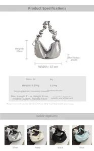 Detailed size specifications for the pleated PU leather hobo bag with dimensions and colors