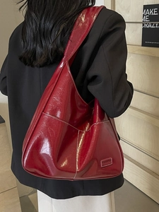 Large Capacity Women Tote Bag Glossy PU Leather Shoulder Bag Contrast Stitching Versatile Hobo Bag Urban Commute Ladies Bag