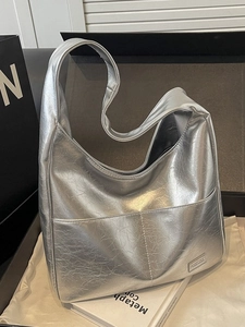 Silver crackled hobo bag with metallic finish and spacious shoulder strap for daily use