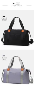 Detailed comparison of large capacity travel bags in black and grey with leather handles