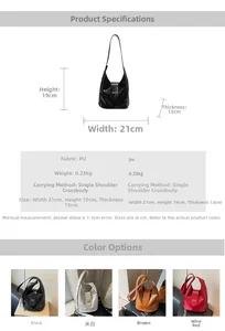 Detailed size specifications for the PU leather crossbody bag with bow decoration