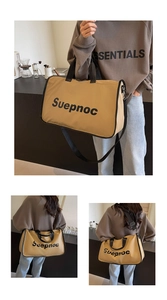 Three-way view of a khaki fitness bag showing handbag, shoulder, and crossbody styles