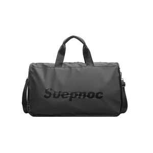 Large black waterproof travel duffel bag with Suepnoc logo and detachable shoulder strap