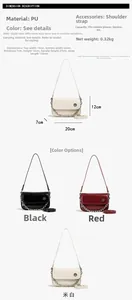 Detailed size chart and specifications for the PU leather crossbody bag with chain strap