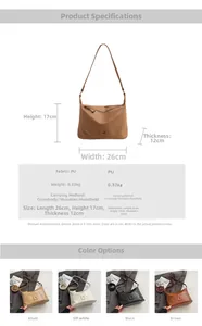 Detailed size parameters of the quilted PU leather bucket bag with 26x17x12cm dimensions