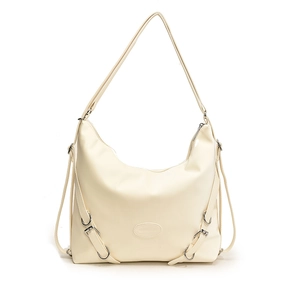 Borsa tote minimalista crema in ecopelle con fibbie argentate e design capiente a spalla