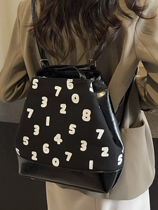 Sac à Dos Fourre-Tout pour Femmes Grande Capacité à la Mode en Toile et Cuir PU Surpiqûres Contrastées Imprimé Chiffres Sac à Bandoulière Multifonctionnel