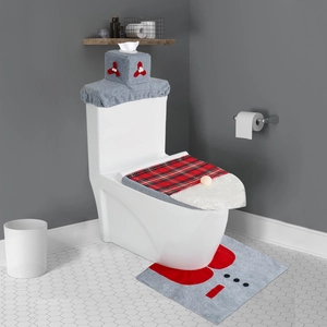 Copriwater Natalizio Gnomo Tappeto Copriserbatoio Poliestere Scozzese Decorazione Bagno Grigio Rosso Ornamento Casa Natalizio