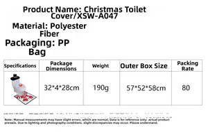 Detailed view of snowman toilet cover set dimensions and fabric specifications for bathroom