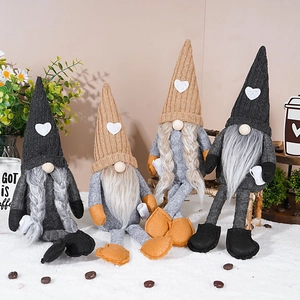 Coffee Gnomes Plush Decor Long Legged Faceless Doll With Heart Knitted Hat Swedish Tomte For Home Coffee Bar Office Gift