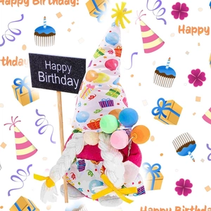Birthday Faceless Gnome Doll Plush Toy With Happy Birthday Sign And Balloon Decor Festive Party Tabletop Ornament Gift