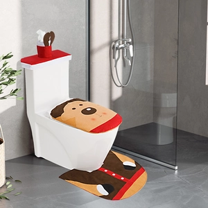 Detailansicht des 3-tlg. Weihnachts-Rentier WC-Set mit Bezug, Matte und Taschentuchbox