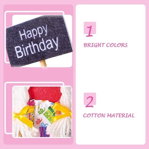 Sitting faceless birthday gnome doll with bright cotton material and a Happy Birthday sign