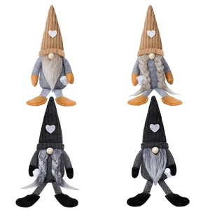 Set of 4 handmade coffee gnome plush dolls with heart knitted hats and long legs