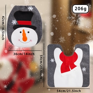 Detail of Christmas snowman toilet lid cover and U-shaped floor mat set with dimensions