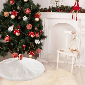 Witte kunstleren kerstboomrok van pluche voor feestelijke huisdecoraties