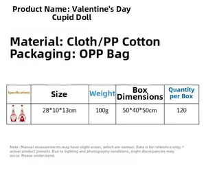 Specificaties van de Valentijnsdag kabouter van stof en zachte PP-katoen vulling