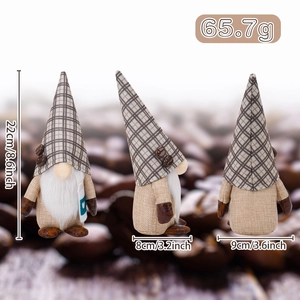 Vues détaillées et dimensions d'un gnome à thème café avec chapeau à carreaux