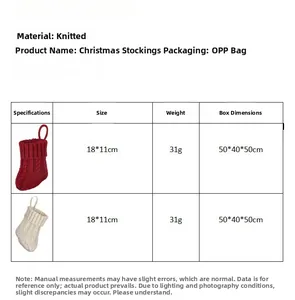 Detaillierte Größentabelle für gestrickte Weihnachtsstrümpfe in Rot und Weiß