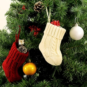 Strick Weihnachtsstrümpfe Klein Zopfmuster Socken Zum Aufhängen Für Weihnachtsbaum Dekoration Feiertag Party Rot Weiß