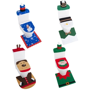 Weihnachts WC-Sitzbezug 3-teiliges Set mit Schneemann und Rentier für Badezimmerdekoration