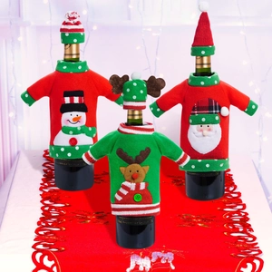 Copribottiglie di vino natalizi in maglia con motivi di Babbo Natale, pupazzo di neve e renna