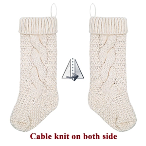 Classic cream cable knit Christmas stockings with double-sided pattern and hanging loop