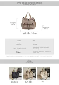 Tableau des tailles détaillé pour grand sac fourre-tout avec dimensions et couleurs