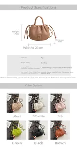Spécifications de taille et sélection de couleurs du sac à main seau plissé en nuage