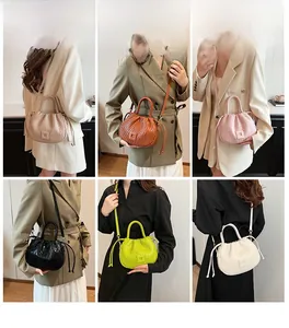 Détails de sacs seaux plissés à la mode en plusieurs couleurs avec bandoulières amovibles