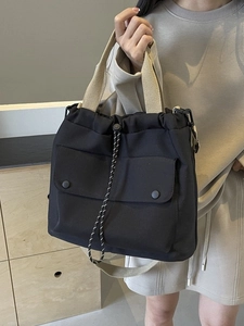 Sac Fourre-Tout en Toile pour Femmes Grande Capacité Décontracté Sac à Épaule avec Cordon de Serrage et Poche Avant pour École Quotidien