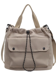 Sac fourre-tout en toile kaki avec cordon de serrage et bandoulière réglable pour femme
