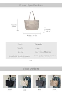 Detailed size chart and parameter overview for the large canvas tote bag with dimensions