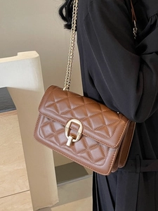 Women Fashion PU Leather Quilted Crossbody Bag With Gold Chain Strap Small Square Shoulder Bag For Daily Party Elegant Wine Red Black Brown Cream White