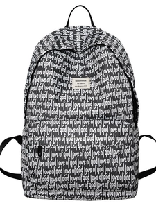 Fashionable black and white backpack with love of god letter print and front pouch
