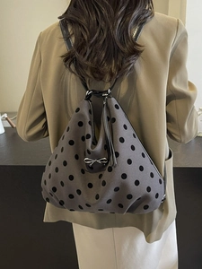Sac à bandoulière chic gris à pois pour femme avec nœud argenté et sangles réglables