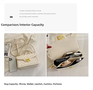 Vue intérieure du sac à bandoulière matelassé avec espace pour téléphone et maquillage