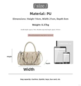 Detailed dimensions and daily capacity guide for the pleated cream crossbody bag