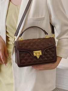 Sac Bandoulière Carré Matelassé pour Femmes en Cuir PU Avec Poignée Supérieure et Verrou en Métal à Rivets Mode Automne