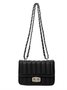 Chic black quilted crossbody chain bag with crystal-embellished rectangle turn-lock