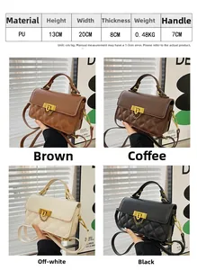 Größentabelle und vier Farbvarianten für die gesteppte PU-Leder Handtasche für Damen