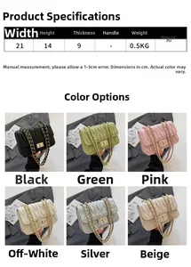Size guide for diamond quilted chain crossbody bag featuring PU material dimensions