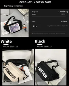 Detailed comparison of nylon chest bag with iPad and storage compartments layout