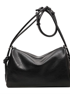Classic black Boston bag in soft vegan leather with stylish side knot detail and strap