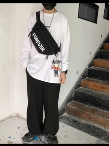 Fashion Forever Letter Print Chest Bag Large Capacity Nylon Crossbody Bag Streetwear Waist Bag With Plush Cow Charm Bag