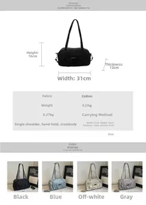 Detailed dimension chart for pleated nylon underarm bag with 31cm width and 27cm handle height