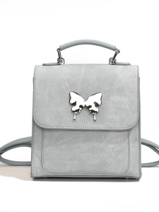 Sac à dos bleu gris clair avec fermoir papillon argenté et cuir synthétique mat